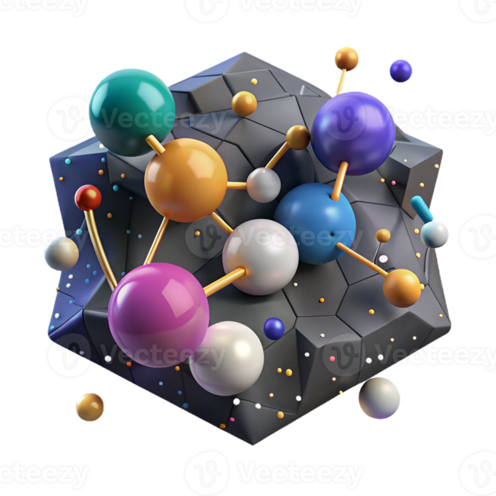 dramatic classic Molecular Structure with Color Coded Atoms Isolated high resolution png