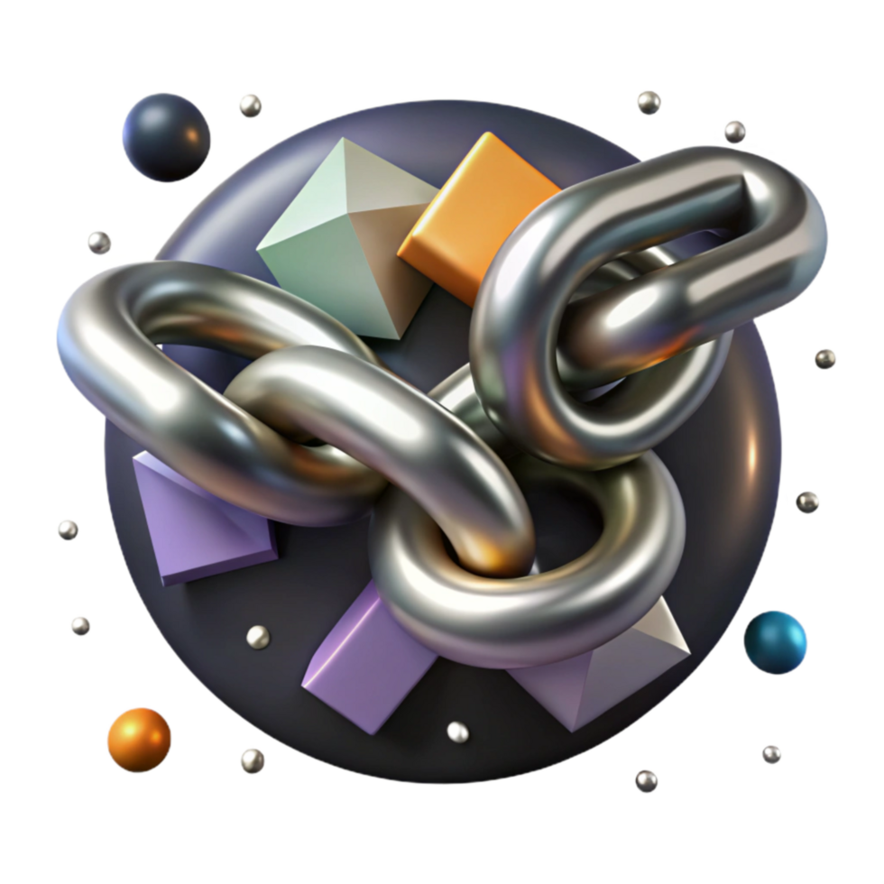 serene modern Broken Chains Symbol Cutout with Realistic Metal Texture png