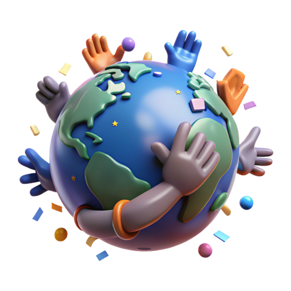 impressive modern Globe with Helping Hands Isolated Transparent Background authentic png