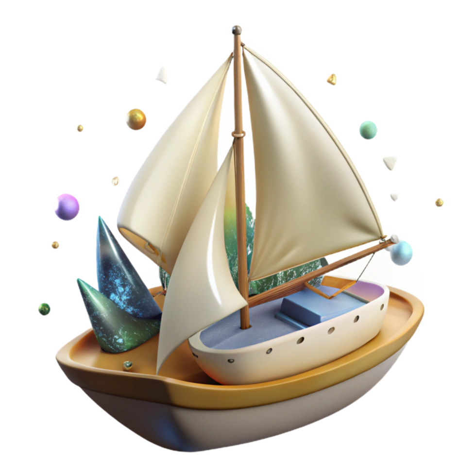 wonderful vintage Sailboat with White Sails Isolated png