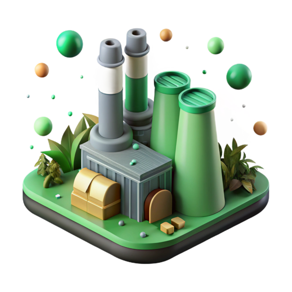 impressive classic Biomass Power Plant with Green Field Cutout original png
