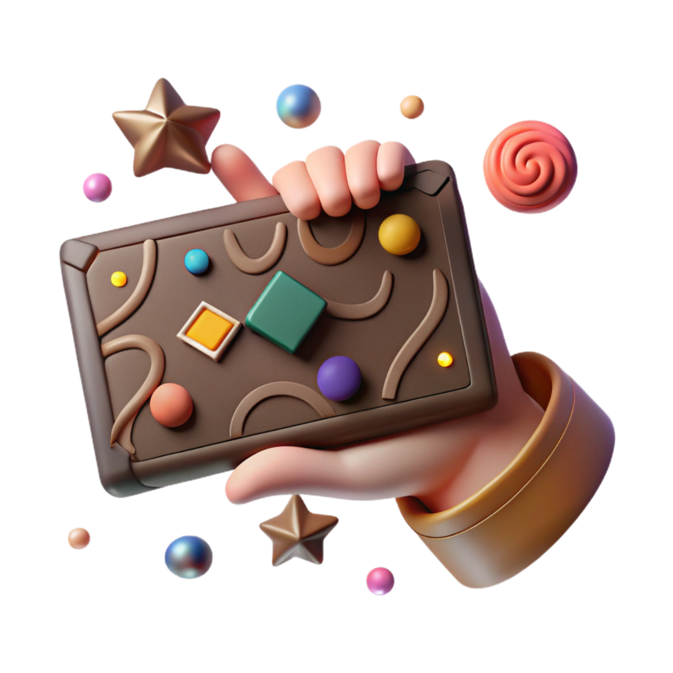 dramatic abstract Hand Holding Clay Tablet with Symbols Isolated Element original png