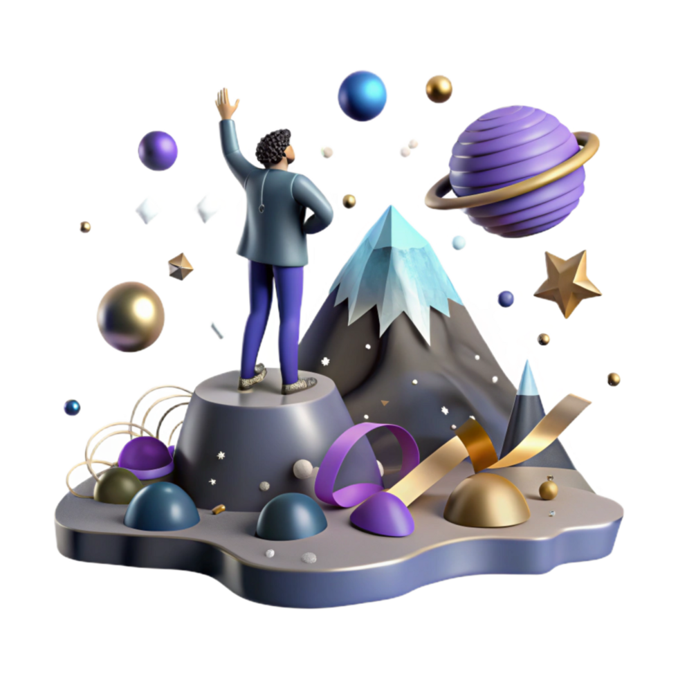 serene modern Person Standing on Top of Mountain Silhouette Isolated original png