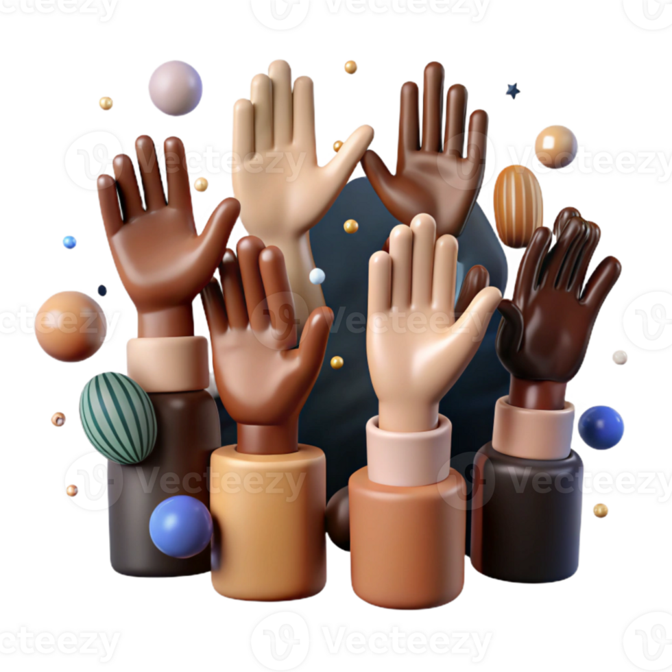vibrant artistic Raised Hands Different Skin Tones Cutout Isolated high quality png