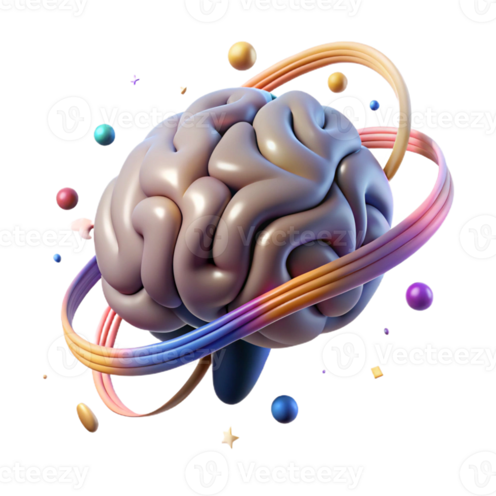 dramatic creative Brain with Light Trails Transparent Background png