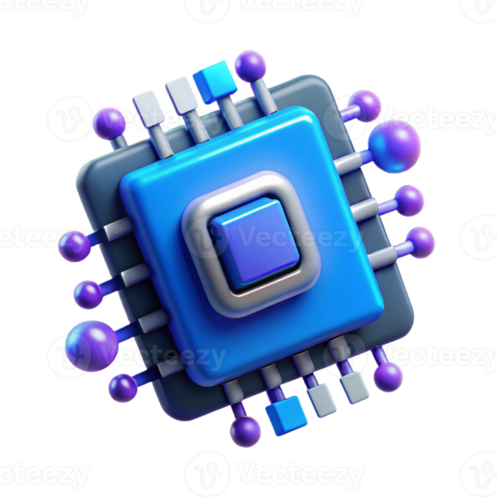 impressive traditional Artificial Intelligence Chip with Blue Glow Isolated high resolution png