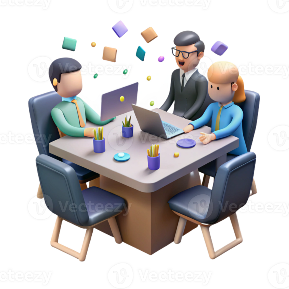 beautiful traditional Virtual Office Meeting Avatars at Table Cutout detailed png