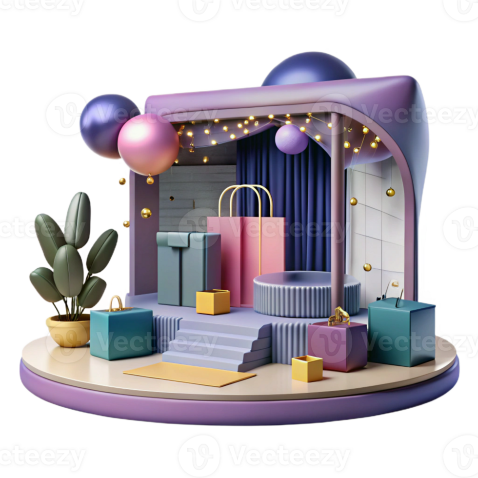 vibrant modern Virtual Shopping Mall Interior View Isolated Element authentic png