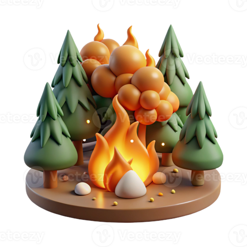 beautiful rustic Forest Fire Burning Trees Orange Flames Isolated png