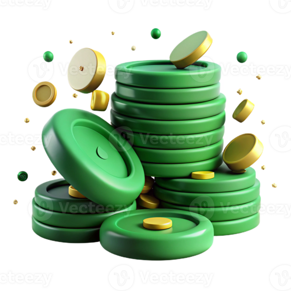 extraordinary rustic Stacked Coins Representing Investment Green Isolated premium png