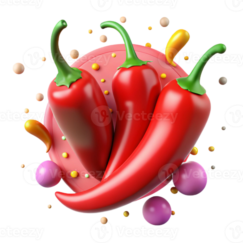 extraordinary classic Spicy Chili Peppers with Vivid Red Color Transparent Background authentic png