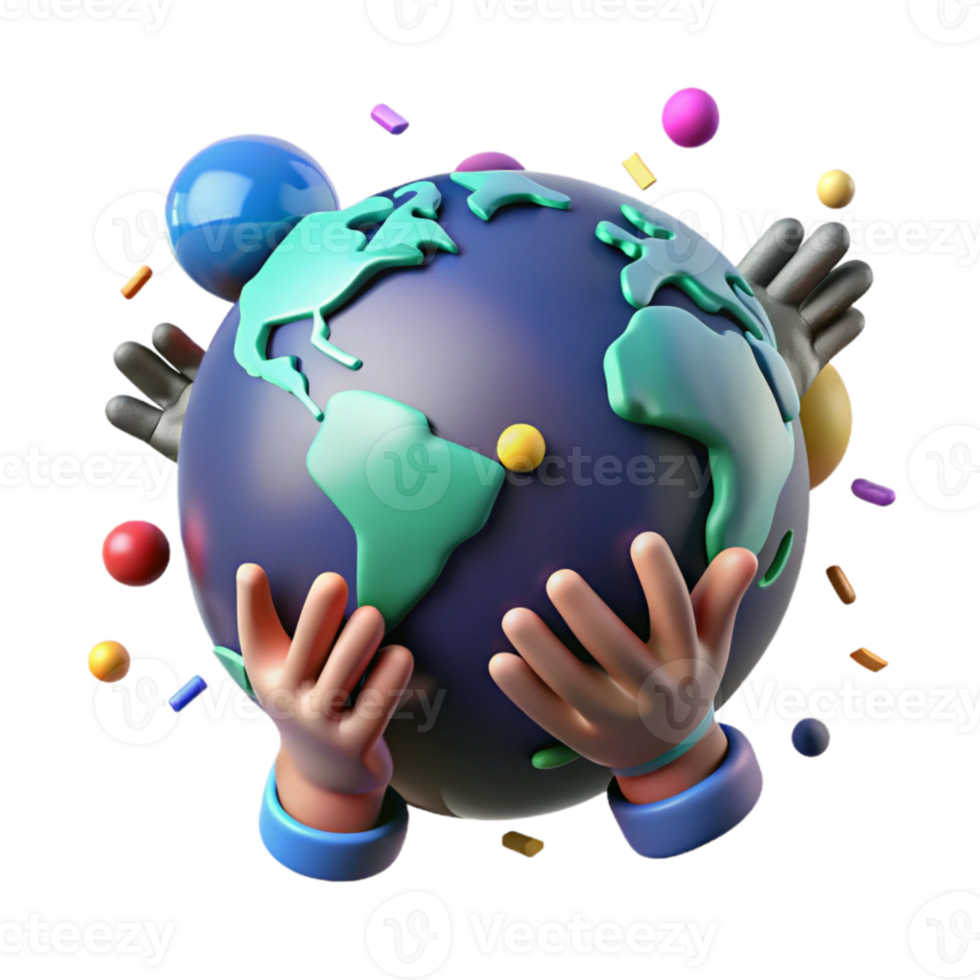 elegant artistic Globe with Helping Hands Isolated Transparent Background genuine png