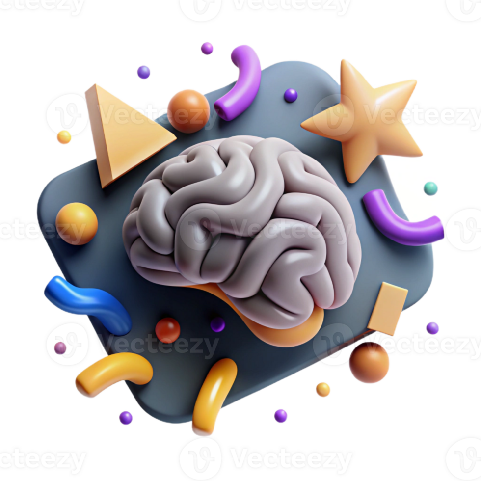 stunning creative Brain Icon with Long Shadow Transparent Background detailed png