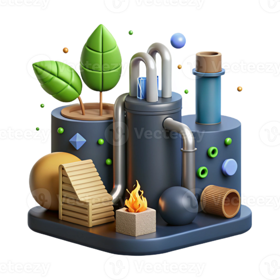 impressive artistic Biomass Energy Conversion Process Diagram Isolated Cutout png