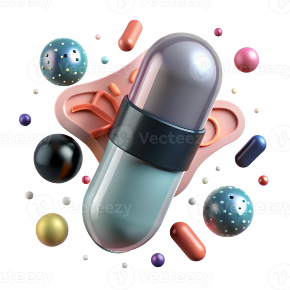 dramatic abstract Pill Capsule Close Up Front View Transparent Background high resolution png