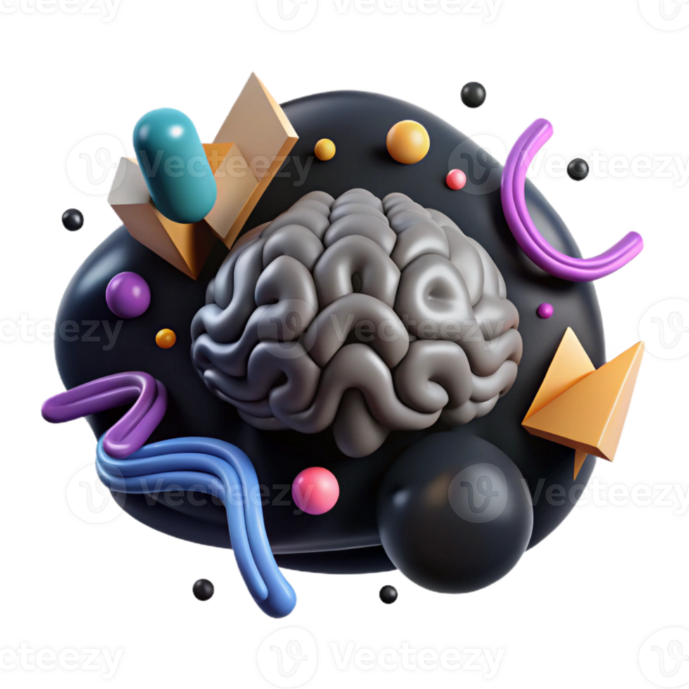 magnificent modern Brain Waves Illustration Black Background Cutout premium png