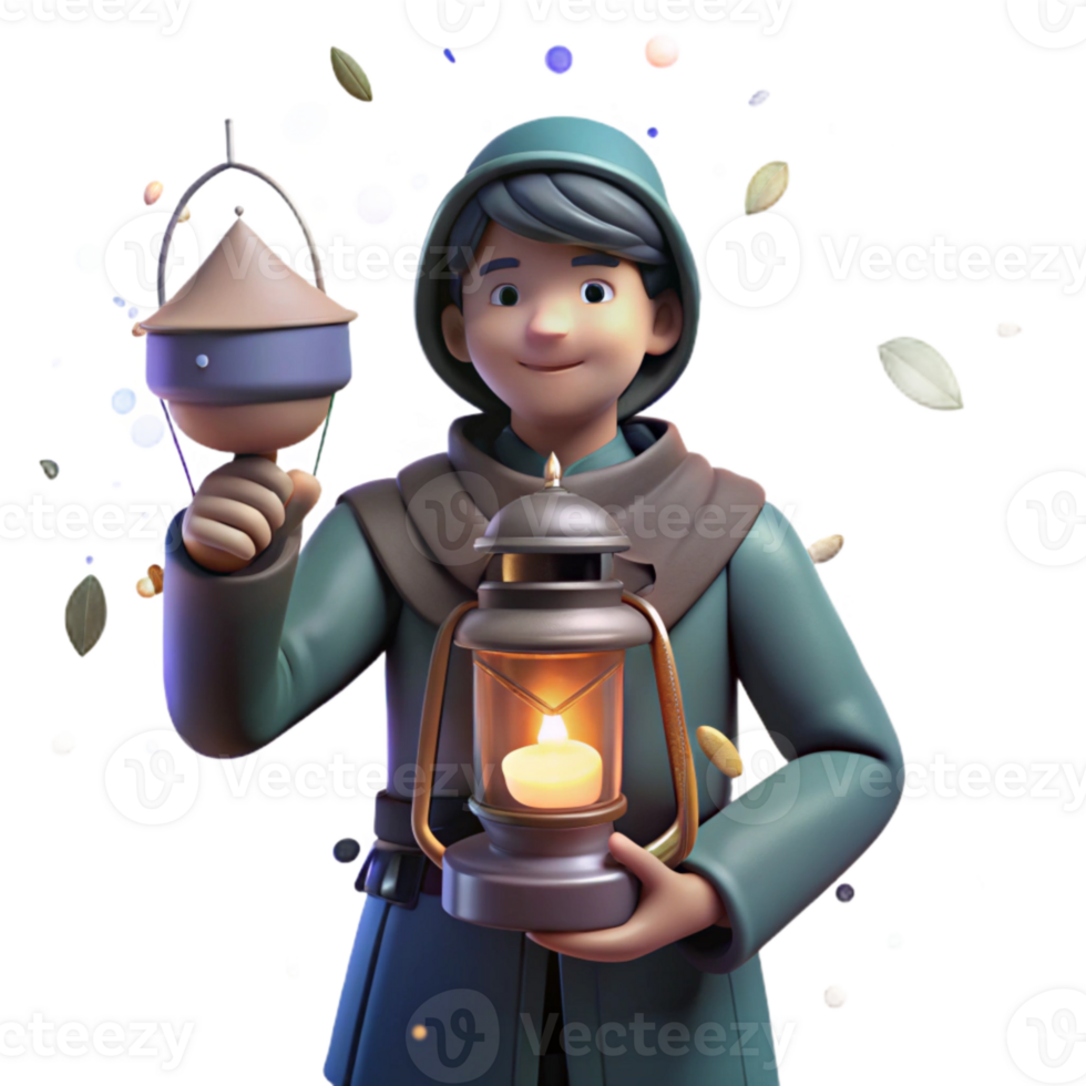 vibrant classic Person Holding a Lantern in the Dark Front View Cutout high resolution png