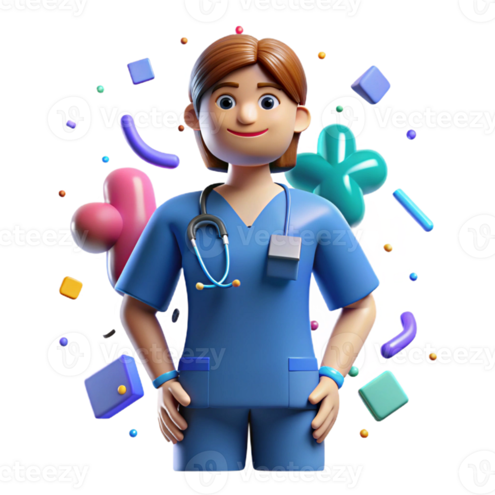 serene classic Nurse Uniform Blue Scrubs Front View Transparent Background high quality png