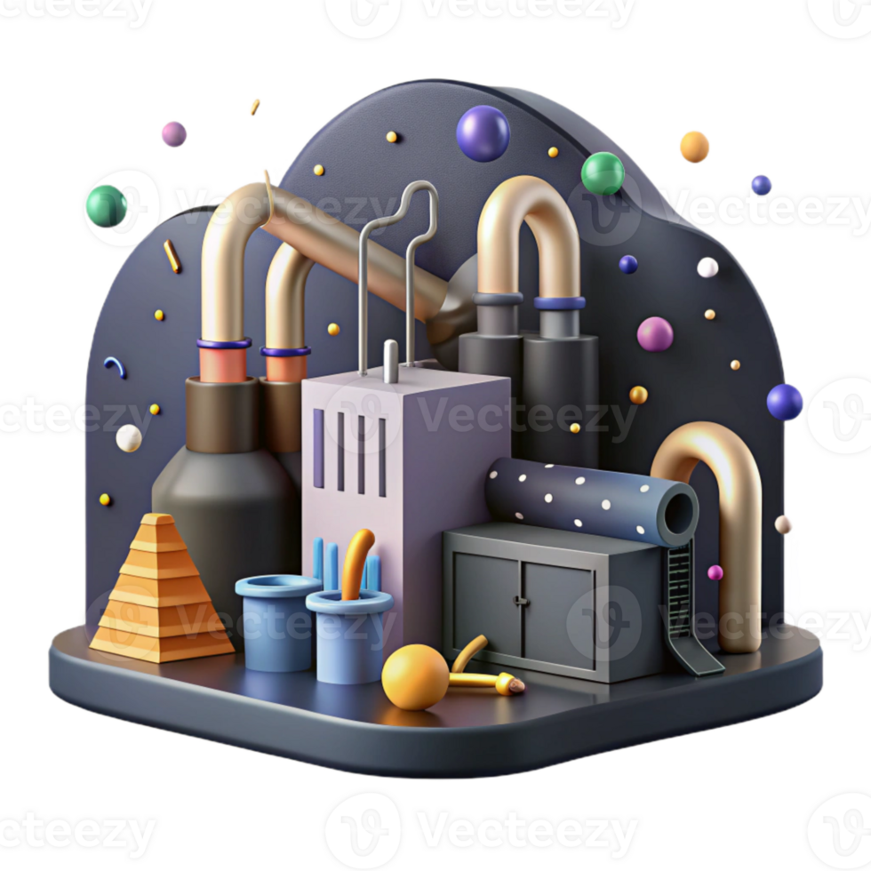 impressive modern Factory Interior Silhouette with Machinery Isolated Element genuine png