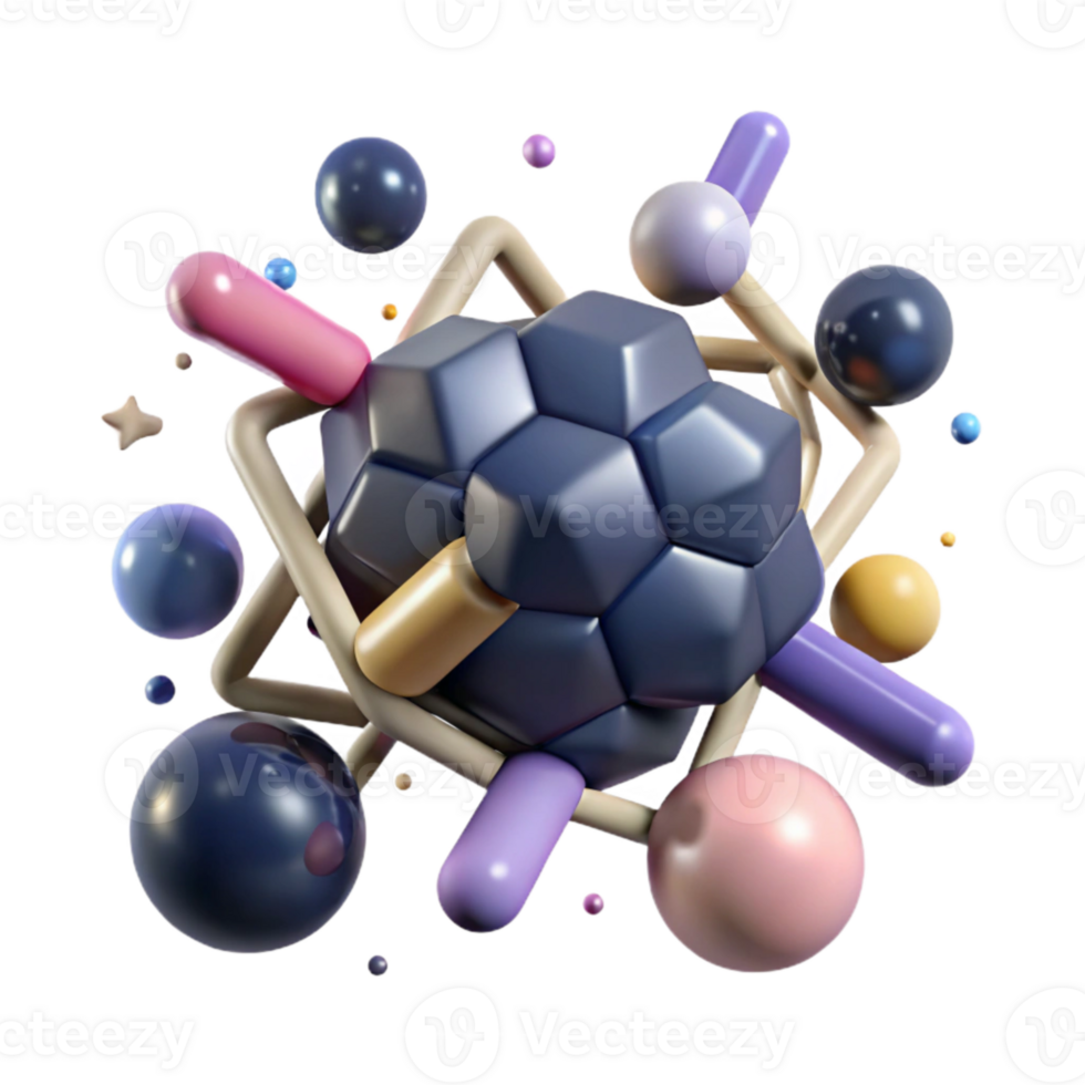 wonderful traditional Molecular Structure 3d Render with Shadows Cutout high quality png