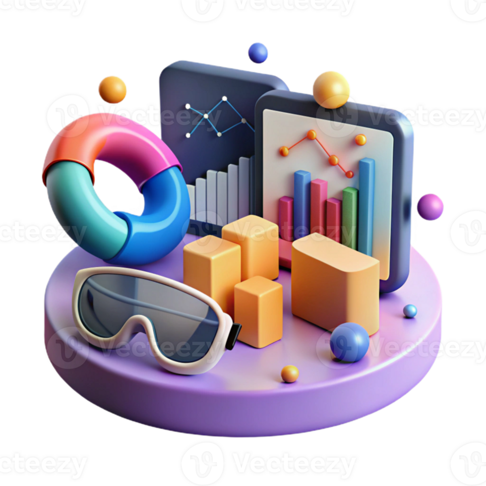 magnificent minimalist Virtual Reality Data Visualization Charts and Graphs Isolated Element professional png