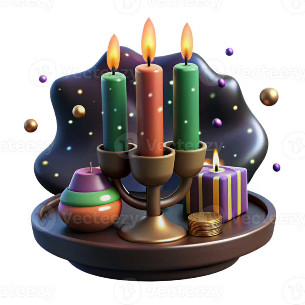 serene abstract Traditional Kwanzaa Kinara with Seven Candles Transparent high resolution png