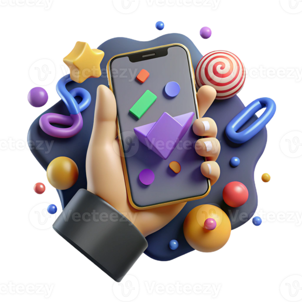 dramatic classic Hand Holding Smartphone with Social Media Live Stream Interface Isolated detailed png