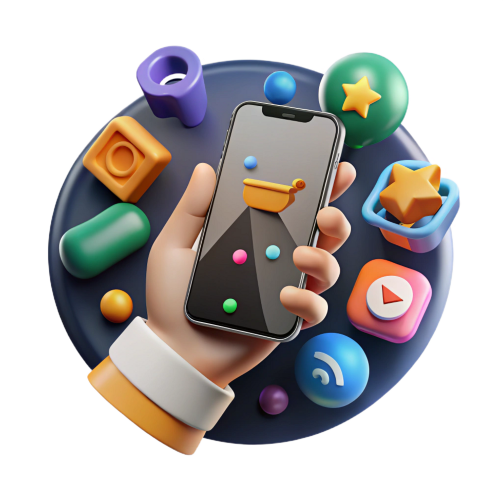 wonderful artistic Hand Holding Smartphone with Social Media Live Stream Interface Isolated professional png
