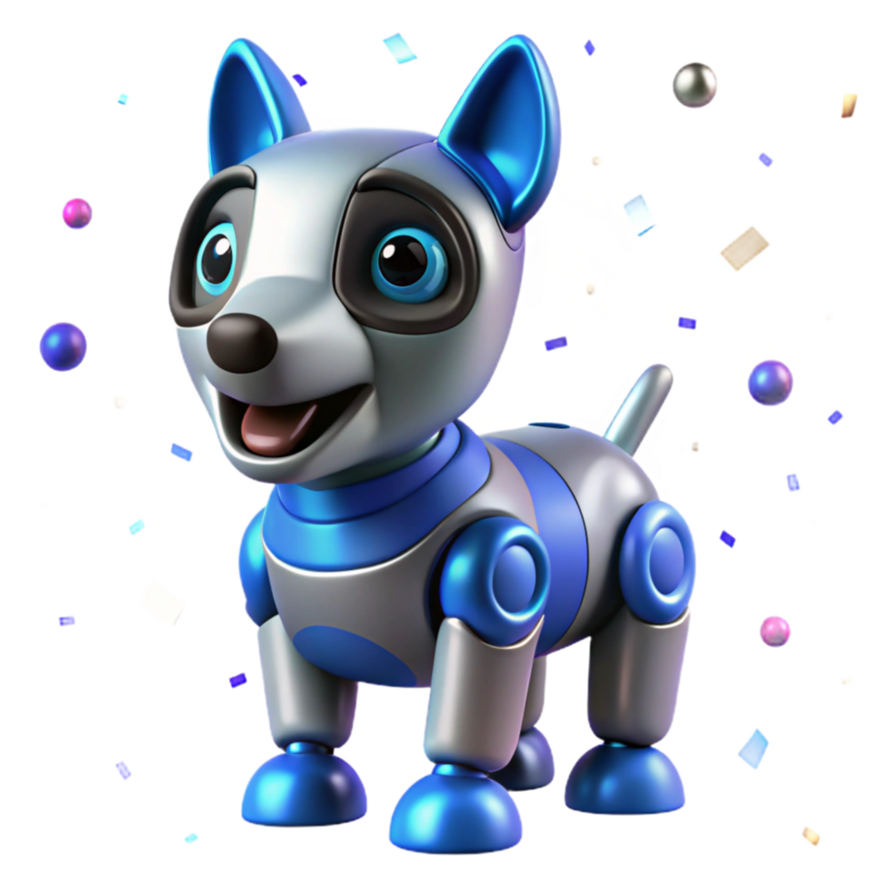 serene contemporary Robot Dog with Blue Led Eyes Isolated on Transparent Background exclusive png