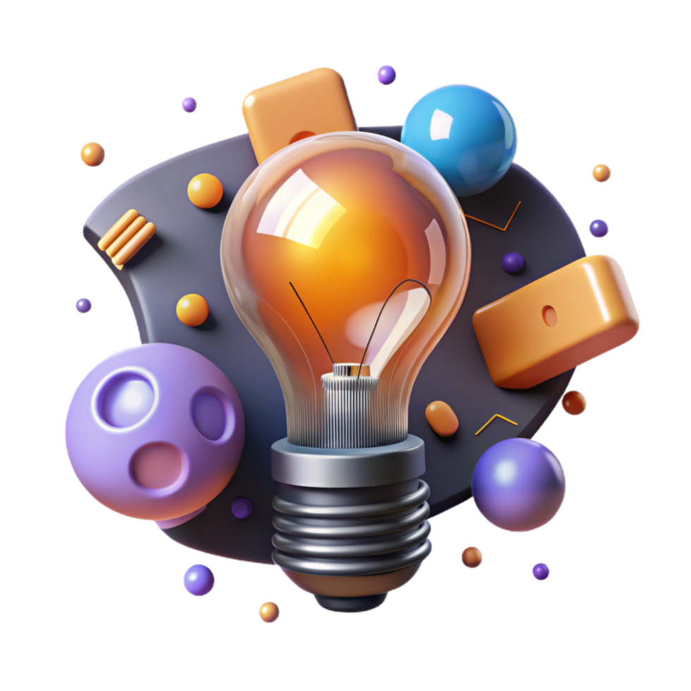 beautiful artistic Glowing Light Bulb Creative Design Transparent Background detailed png