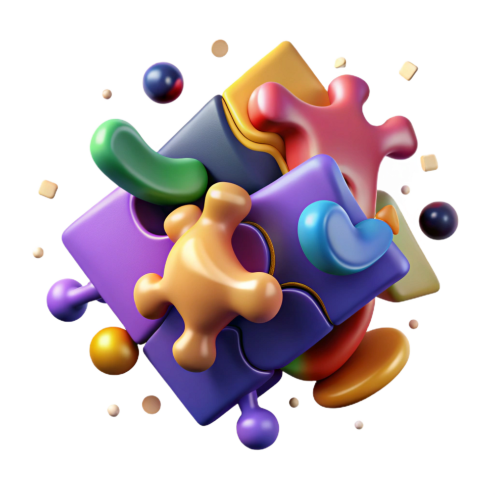 wonderful abstract Puzzle Pieces Coming Together Multicolored Transparent Background exclusive png