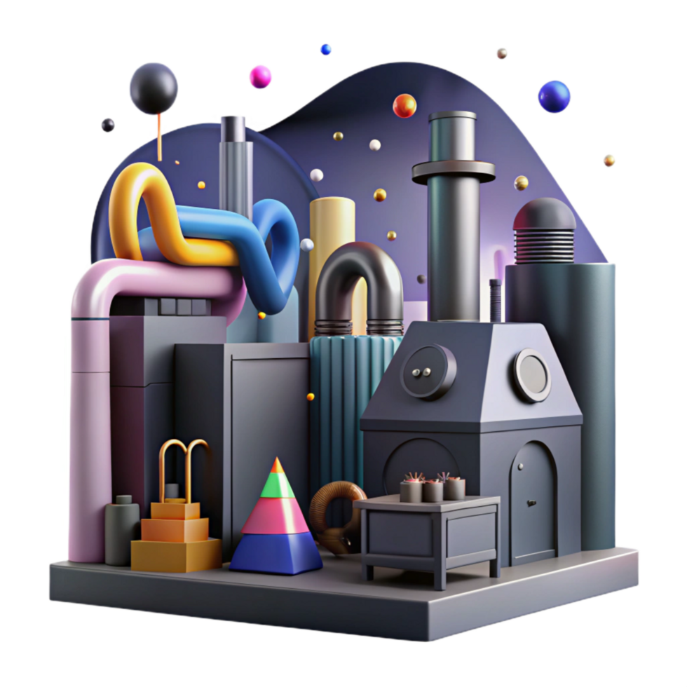 impressive creative Factory Interior Silhouette with Machinery Isolated Element detailed png