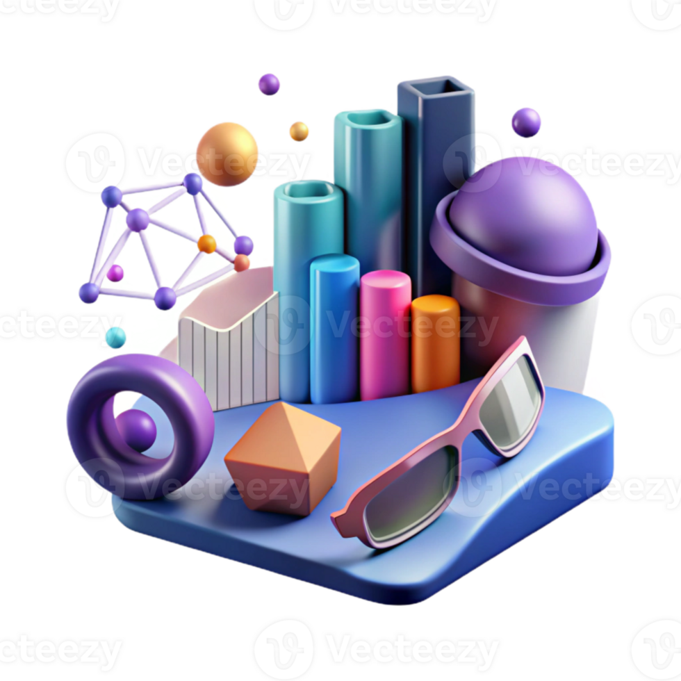 beautiful artistic Virtual Reality Data Visualization Charts and Graphs Isolated Element professional png