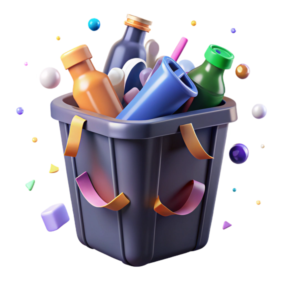 serene artistic Recycle Bin with Plastic Bottles Transparent Background high quality png