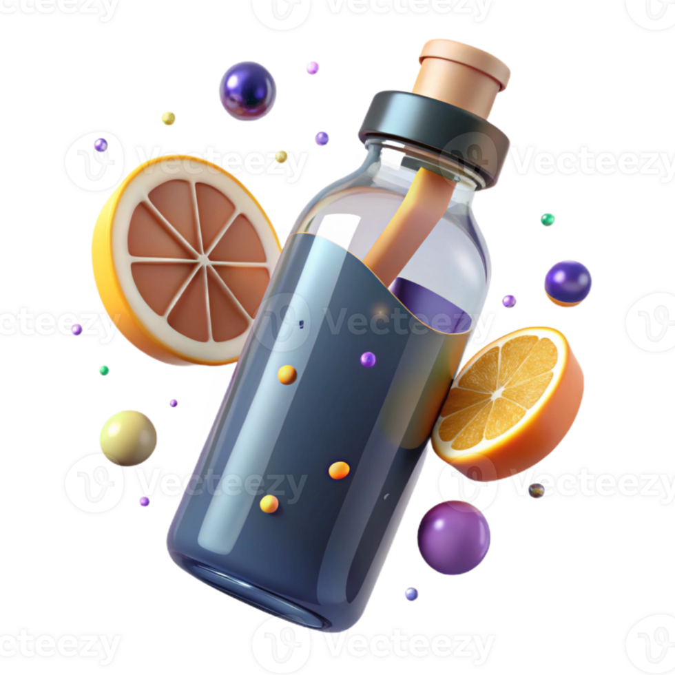extraordinary modern Glass Water Bottle with Lemon Slice Cutout premium png