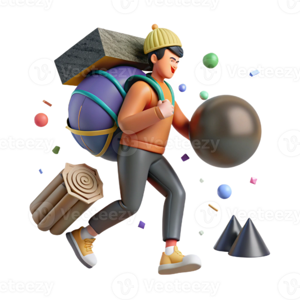 serene artistic Person Carrying Heavy Load Uphill Isolated png