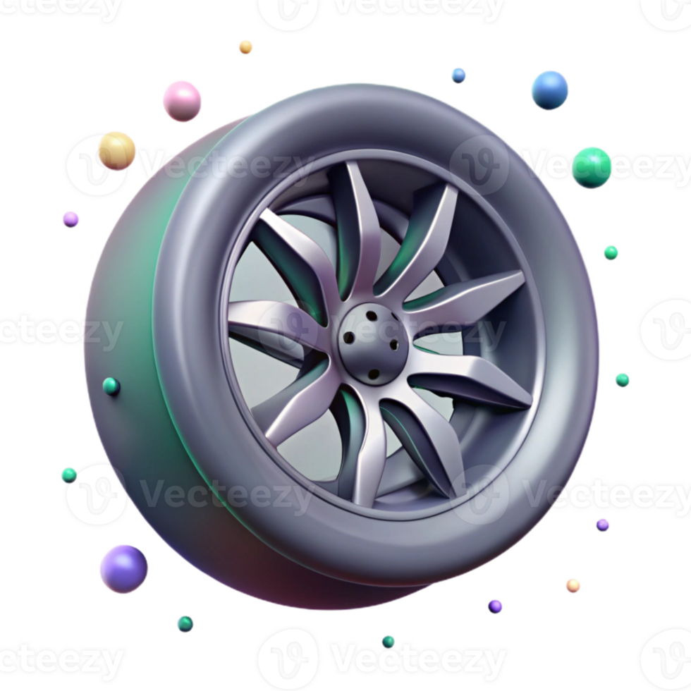 vibrant vintage Modern Sports Car Wheel Design Isolated detailed png