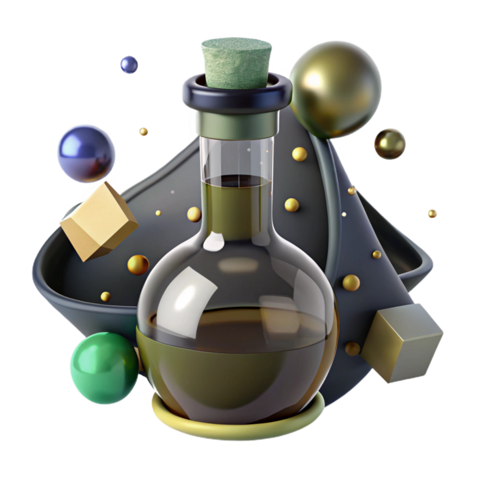 elegant artistic Glass Bottle with Olive Oil Cutout premium png