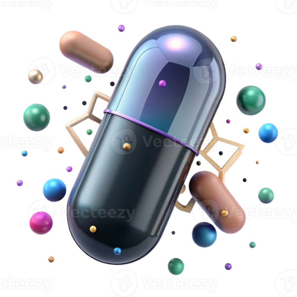 elegant artistic Pill Capsule Close Up Front View Transparent Background high resolution png