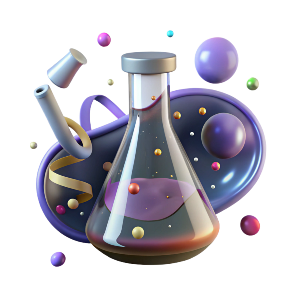 stunning abstract Laboratory Flask with Clear Liquid Isolated png