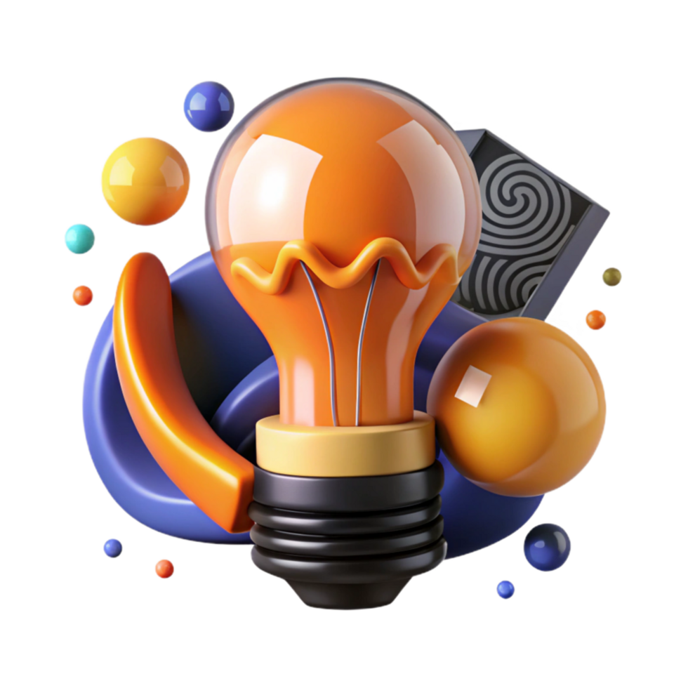 dramatic minimalist Lightbulb with Bright Filament Orange Cutout professional png