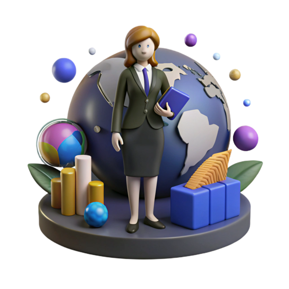 extraordinary minimalist Businesswoman Silhouette with Global Economy Chart Isolated Element original png