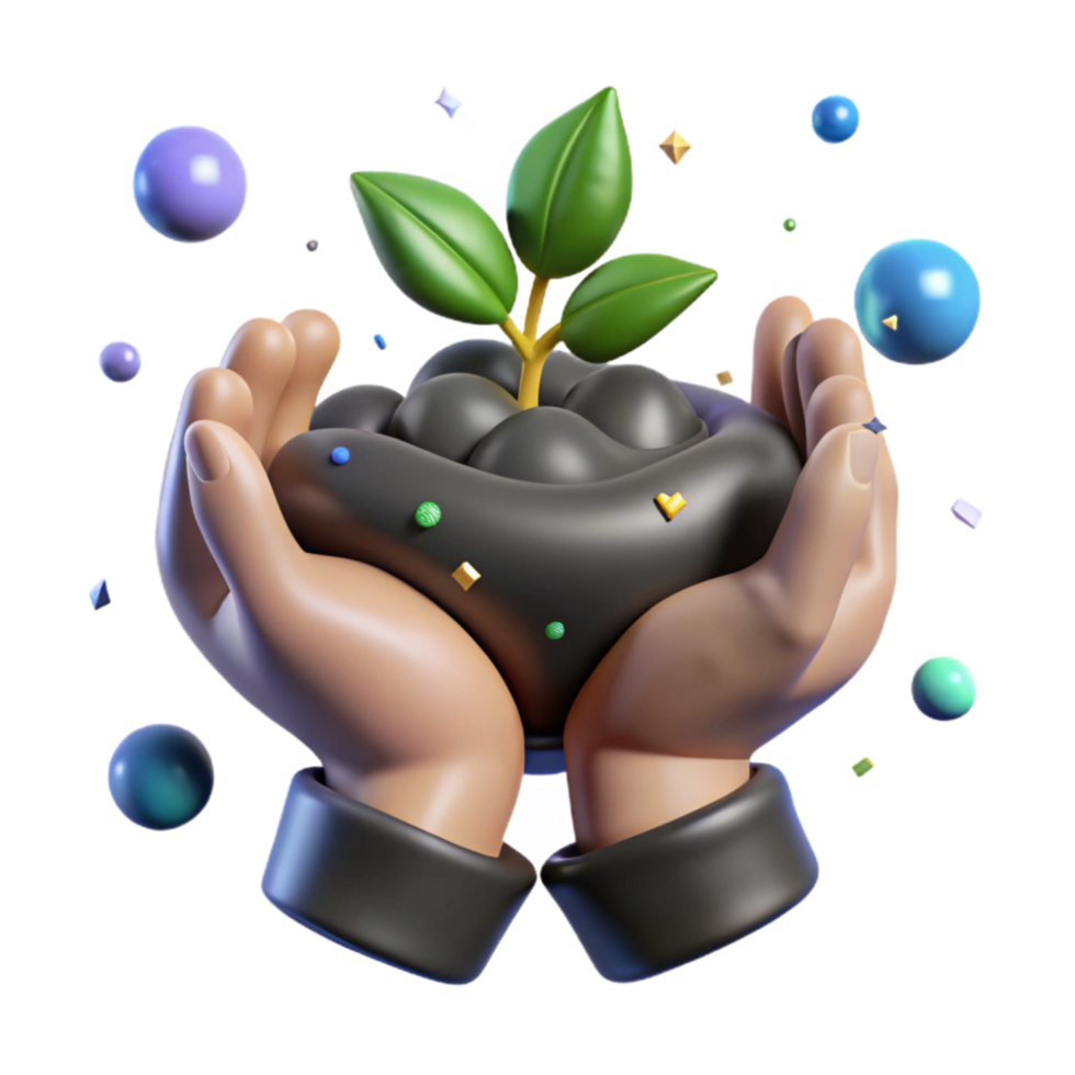elegant classic Weathered Hands Holding Small Plant Isolated png