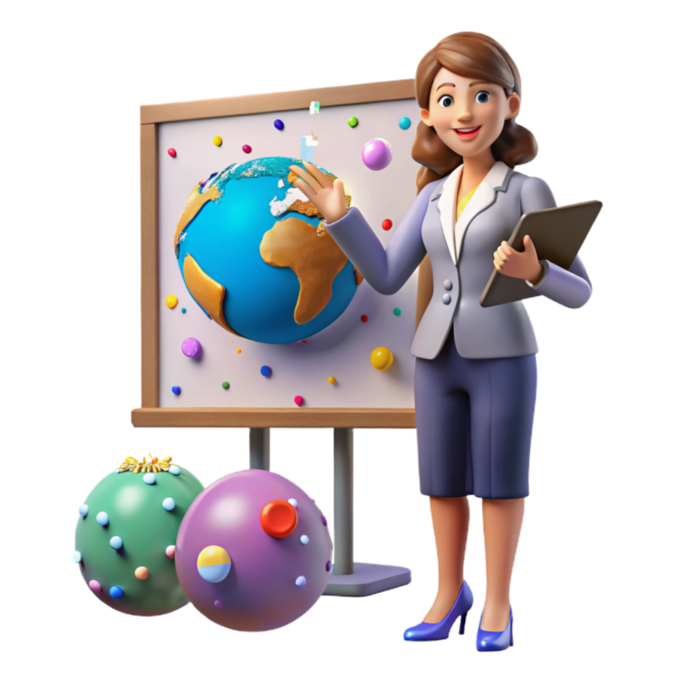 elegant rustic Businesswoman Giving Presentation on Global Economy Isolated Element premium png