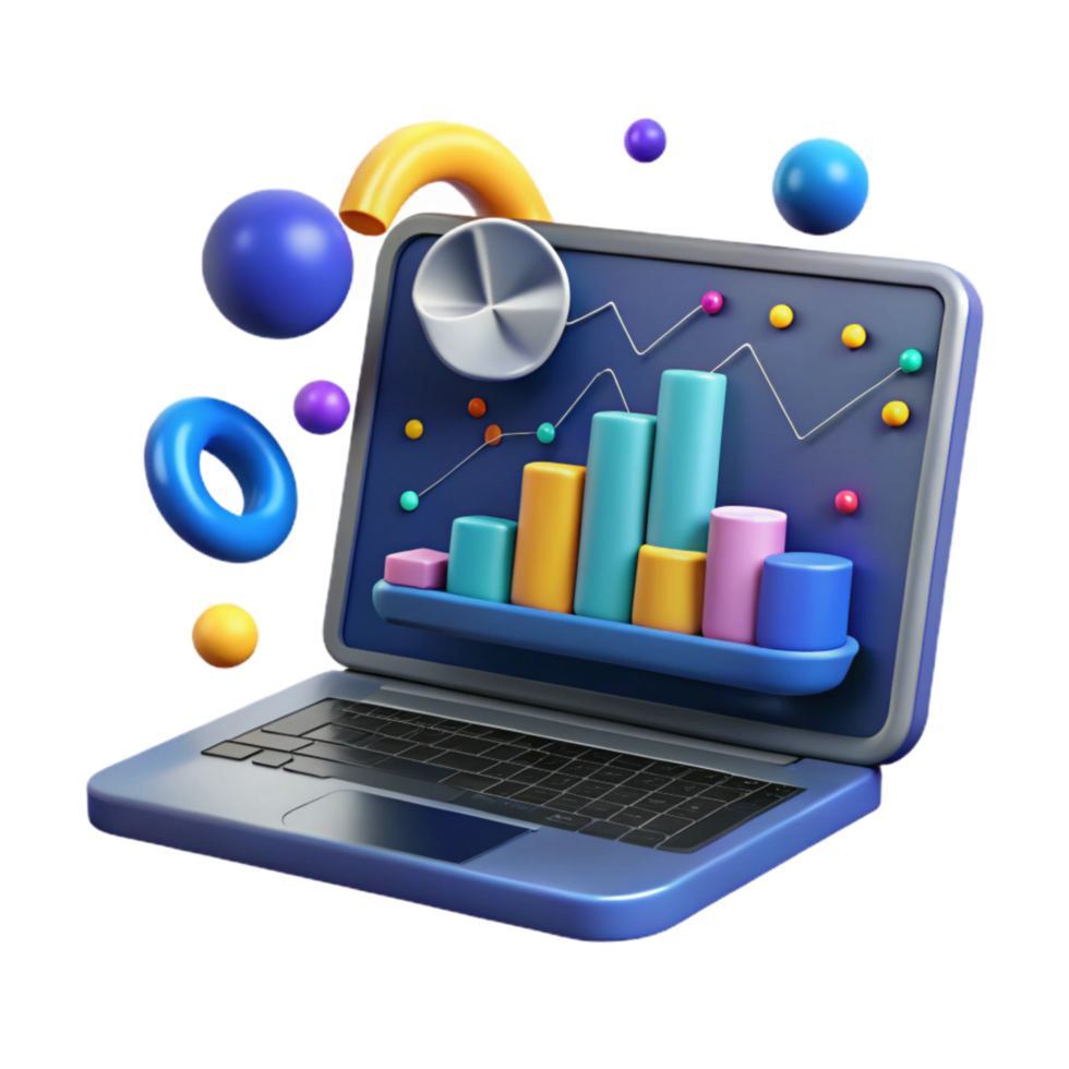 wonderful modern Laptop Displaying Data Chart Blue Transparent Background png