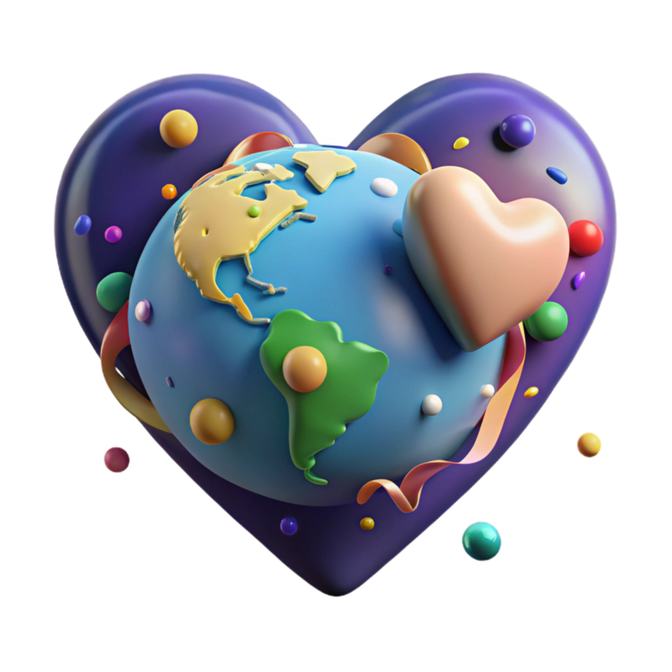 elegant rustic Heart Shaped Earth Cutout with Colorful Continents original png