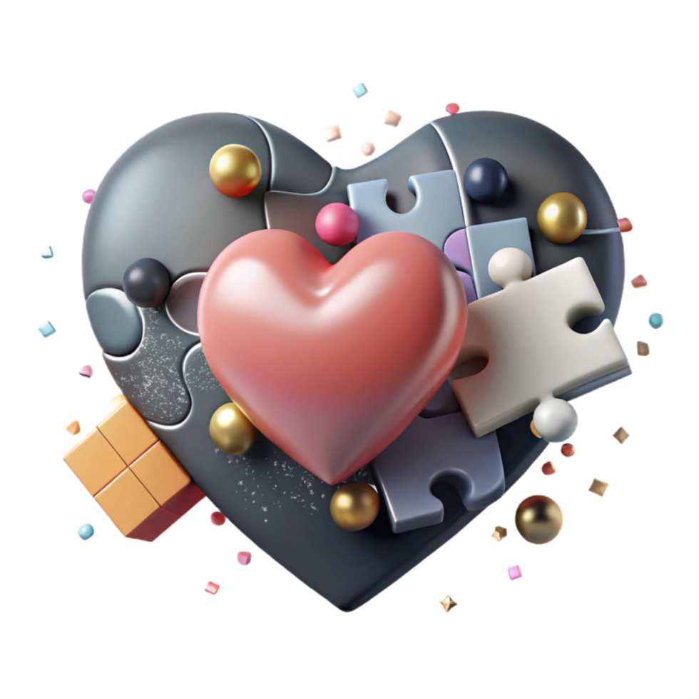 serene artistic Heart Shaped Puzzle Missing Piece Cutout original png