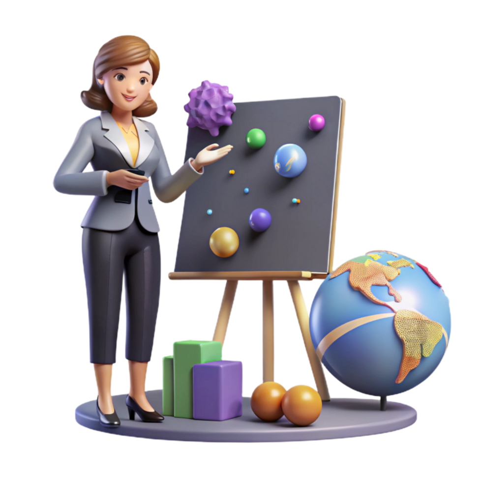 beautiful modern Businesswoman Giving Presentation on Global Economy Isolated Element high resolution png