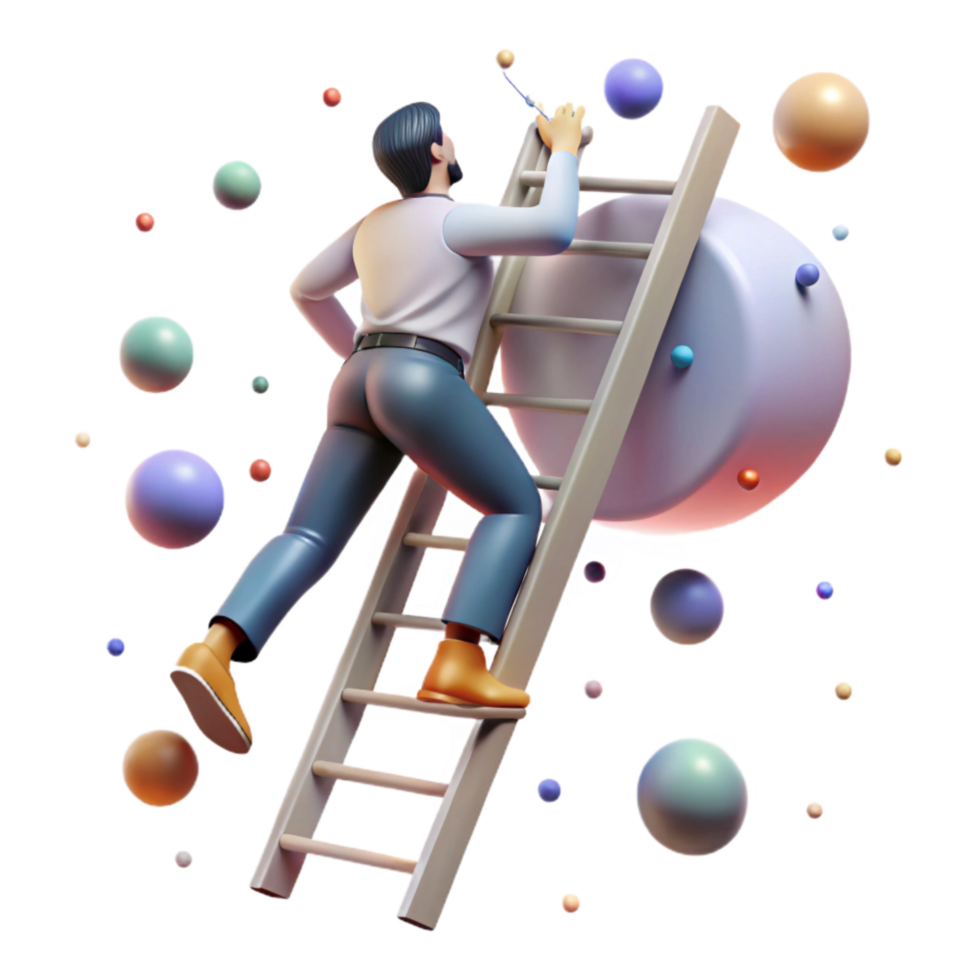 extraordinary modern Person Climbing Ladder High Angle View Transparent Background high quality png