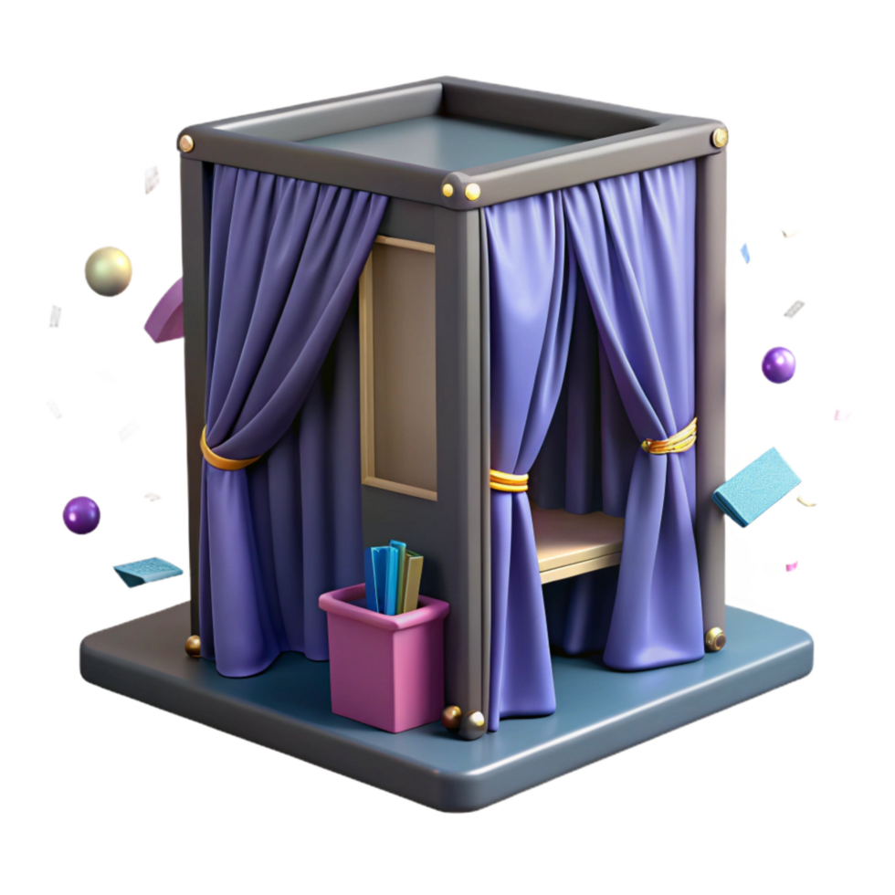 vibrant minimalist Voting Booth with Curtain Cutout Front View exclusive png